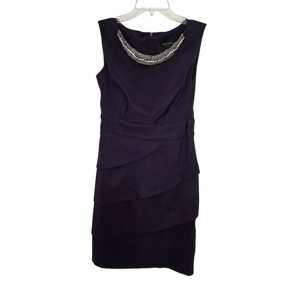 Connected Apparel Women Purple Beaded Neckline Tiered Sheath Dress Size 6 - Picture 10 of 11